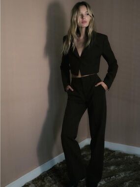 ZARA Chocolate Brown Checked Suit